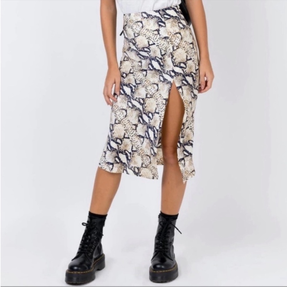 Princess Polly Verona Neutral Snake-Print Midi Skirt with Front Slit